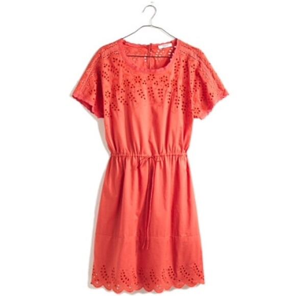 Madewell Eyelet Wildfield Rusted Red Coral Cinnamon Orange Shift Dress sz 12 - Picture 2 of 14
